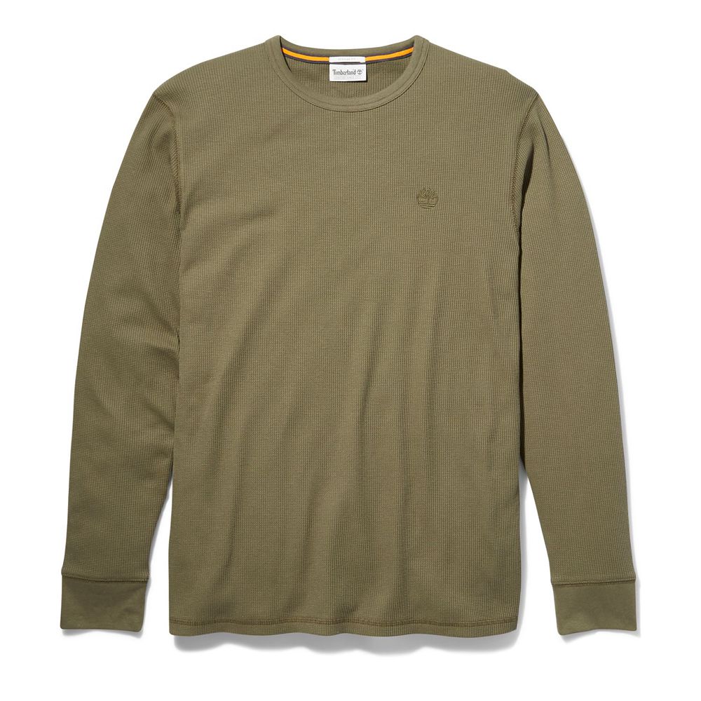 Camisa Timberland Hombre Wharf River Waffle-Knit Crewneck Verde Oliva - Chile BMO-819206